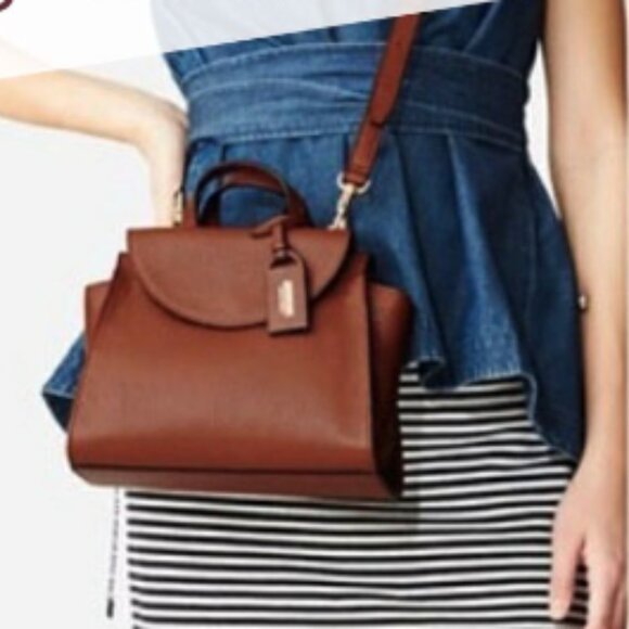 NWT Kate Spade Brown Leather Satchel Top Handle Structured Crossbody Bag - Picture 3 of 14